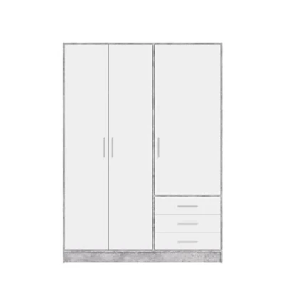 Abbildung von FORTE Jupiter Schrank 140 150, Kleiderschrank, Drehtürenschrank, 3 türig, mit Schubladen und Einlegeböden, Betonoptik Grau Weiß, 145 breit x 60 tief 200 hoch cm,