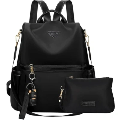 Abbildung von Leathario Rucksakck Damen klein,Diebstahlsicher Cityrucksack Set,PX4 Wasserdichtere Rucksackhandtasche,Eleganter Tagesrucksack für Büro,Pendeln,Arbeit,Backpack Women Reisen,Einkaufen,Schwarz