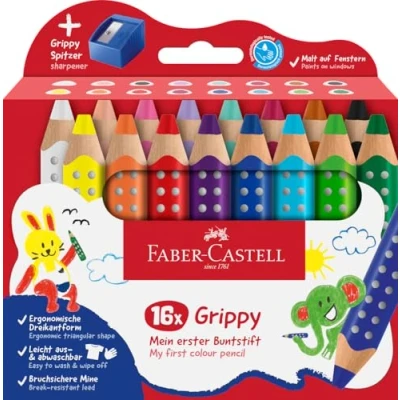 Abbildung von FABER CASTELL 110645 Buntstifte Set Grippy, 16 Malstifte mit Spitzer für Kleinkinder ab 2 Jahren, 3in1 Stifte