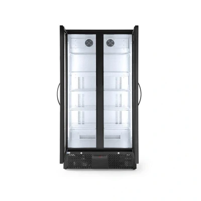 Abbildung von HENDI Getränkekühlschrank 448 Liter 90 x 51,5 182 cm 2x Glastür 10 Regalböden schwarz, Gastro Bar Kühlschrank Flaschenkühlung
