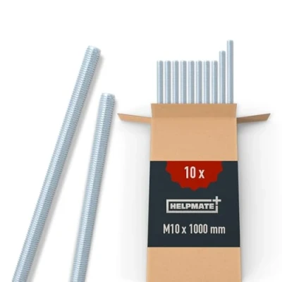 Abbildung von HELPMATE Gewindestange M10 x 1000 mm aus verzinktem Stahl 10 Stück Gewindestab mit metrischem Vollgewinde Gewindestift Festigkeitsklasse 4.8, DIN 976
