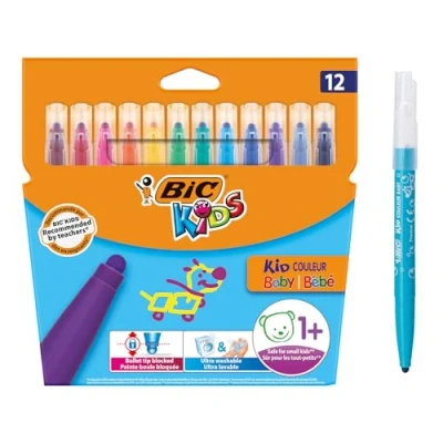 Abbildung von BIC Kids Filzstifte Kid Couleur, Fasermaler zum Malen in 24 auswaschbaren Farben, mit stabiler Spitze, im Karton Etui, ab 5 Jahre