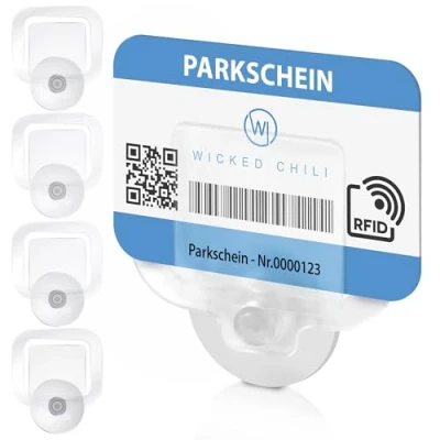 Abbildung von Wicked Chili Parkscheinhalter Clip für Auto Windschutzscheibe Halterung, (1er Set, 4 tlg., Made in Germany KFZ Ticket Anwohnerparkausweis Saugnapf Halterung)