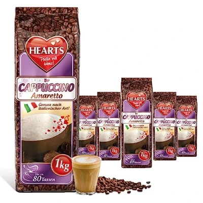 Abbildung von HEARTS Cappuccino Amaretto, 5 x 1kg lnstant Kaffee Pulver, leicht löslich, 5er Vorratspackung, ca. 400 Tassen