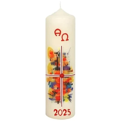 Abbildung von Kopschitz Kerzen Osterkerze bunt, Kreuz, A und O, Jahreszahl 220 x Ø 60 mm