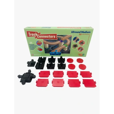 Abbildung von TOY2 Allround Medium Set Kompatibel BRIO Eisenbahn &amp; Duplo Bausteine Bauset 6 Verschiedene Track Connectors Nachhaltige Holzeisenbahn Holzschienen Verbinder,Allround 20 Schienenverbindern