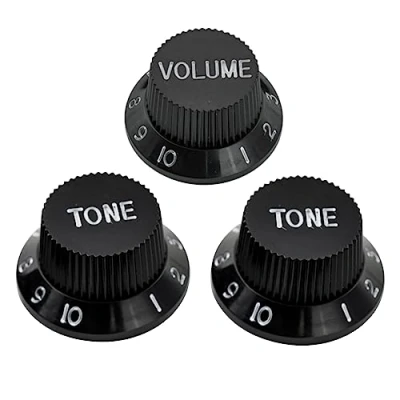 Abbildung von Musiclily Strat Potiknöpfe 1 Volume 2 Tone Knobs Set für Metrische Poti Style E Gitarre, Schwarz(3er Set)