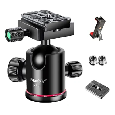 Abbildung von Manbily Kamera Kugelkopf 36mm 360 Drehbar, Stativkopf Photography mit Schnellwechselplatte und Wasserwaage, Metall Aluminium, Geeignet für Stativ, DSLR, Camcorder, Einbeinstativ, Max Belastung 8KG