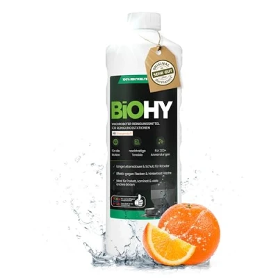 Abbildung von BiOHY Wischroboter Reinigungsmittel für Reinigungsstationen mit Orangenduft (1l Flasche) Verlängert die Lebensdauer der Absaugstation Schaumarmes Bodenreiniger Konzentrat