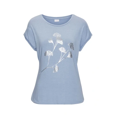Abbildung von LASCANA Kurzarmshirt &quot;mit schimmerndem Blumenprint&quot;, aus elastischer Viskose Qualität