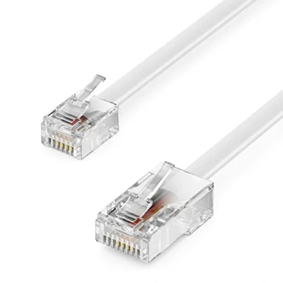 Abbildung von deleyCON 1m Telefonkabel RJ11 auf RJ45 Modularkabel Flachkabel Stecker zu Netzwerk Telefondose Modem Router Fax ISDN DSL VDSL Internet Weiß