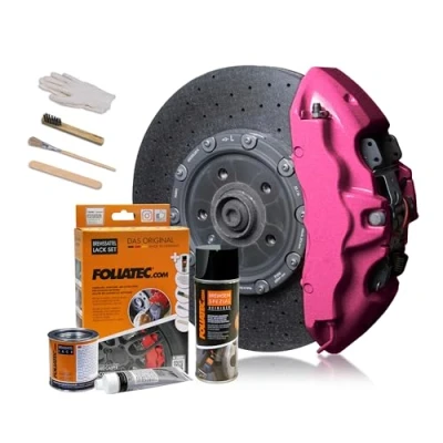 Abbildung von Foliatec Bremssattel Lack Set, Hitzebeständig, Komplettsatz für 4 Bremssättel, Candy Pink Metallic, 7 teiliges Set