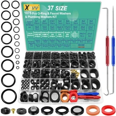 Abbildung von XBVV 37 Größe 1075 Pcs Wasserhahn Unterlegscheiben &amp; O Ringe Kit Sanitär Dichtung 3 in 1 Home Universal Gummi Sortiment
