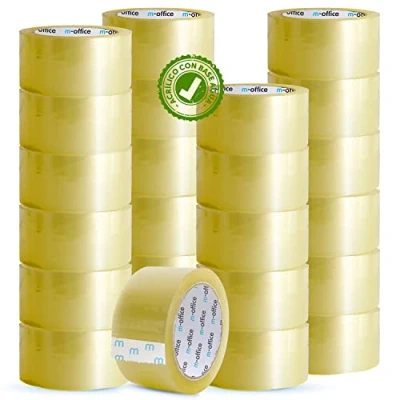 Abbildung von m office transparentes Klebeband, selbstklebendes Verpackungsband für Kartons, Versand, Umzüge und Handwerk, sicheres robustes Papier (48 mm x 120 m, x24)
