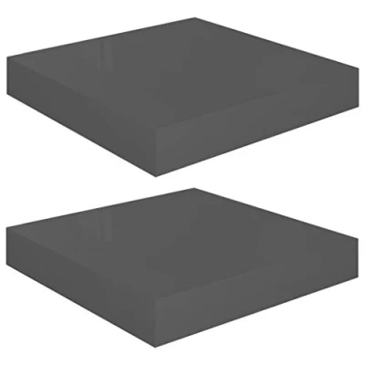 Abbildung von vidaXL 2X Wandregal Schwebend Hängeregal Wandboard Bücherregal Regalbrett Schweberegal CD DVD Regal Dekoregal Hochglanz Grau 23x23,5x3,8cm MDF