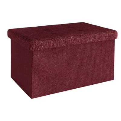 Abbildung von Intirilife Sitzhocker (Sitzwürfel mit Stauraum 49x30x30 cm in KIRSCH ROT Fußablage, 1 St), Faltbare Sitzbank aus Stoff Mulden Aufbewahrungsbox Truhe