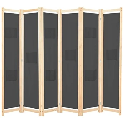Abbildung von vidaXL Holz Raumteiler 6 TLG. Paravent Trennwand Umkleide Sichtschutz Spanische Wand Raumtrenner Stellwand Grau 240x170x4 cm Stoff Klappbar Platzsparend