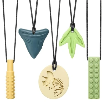 Abbildung von CLDY Chew Chain for Children, Pack of 5 Sensory Chewing Necklaces, Beißring aus Silikon BPA frei, Autism Toy Boys and Girls, Perfect Children with ADHD, Silicone Charm