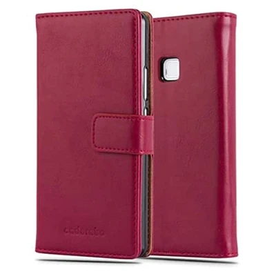 Abbildung von Cadorabo Hülle kompatibel mit Huawei P9 LITE 2016 / G9 aus Kunst Leder Flip Klappbare Magnetische [Standfunktion] [Kartenfächern] Cover für Tasche in Rot