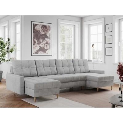 Abbildung von MKS MEBLE Sofa U Form mit Schlaffunktion, Wohnlandschaft Form, Couch Schlaffunktion und Bettkasten, Schlafsofa Hellgrau Velvet Colin