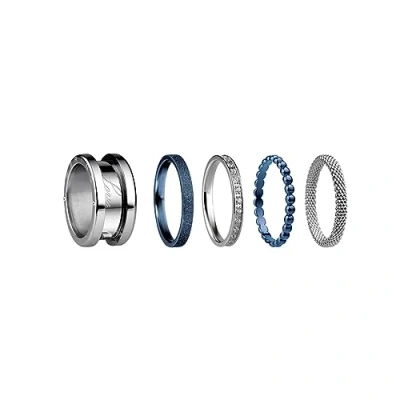 Abbildung von BERING Austauschbar Ring Set für Damen in Silber &amp; Blau mit einzigartigem Twist Change System, Symphony A