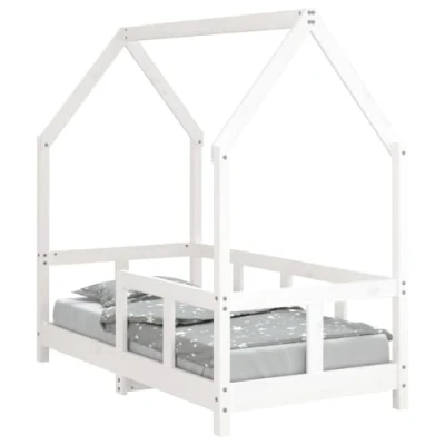Abbildung von vidaXL Kinderbett, Kinder Bettgestell in Hausform, Hausbett für Kleinkinder zwischen 18 Monaten und 4 Jahren, Einzelbett Holzbett, Weiß 70x140 cm Massivholz Kiefer