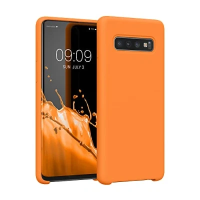 Abbildung von kwmobile Hülle kompatibel mit Samsung Galaxy S10 Silikon Handy Case Handyhülle weiche Oberfläche kabelloses Laden Fruity Orange
