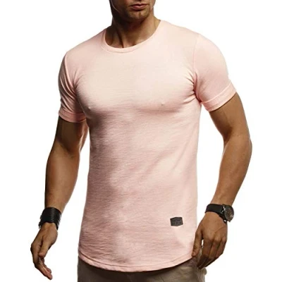 Abbildung von Leif Nelson T Shirt Herren Sommer Rundhals Ausschnitt (Rosa, Größe S), Regular Fit 100% Baumwolle, Basic Männer Kurzarm