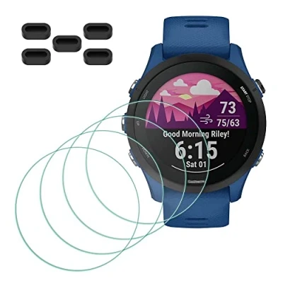 Abbildung von MTHGH Schutzfolie für Garmin Forerunner 255/255 Music Smartwatch Displayschutzfolie [4 Stück] + Staubschutzstecker 5 Stück, Glas 9H Härte Anti Kratzer Blasenfreie Ultradünne Panzerfolie