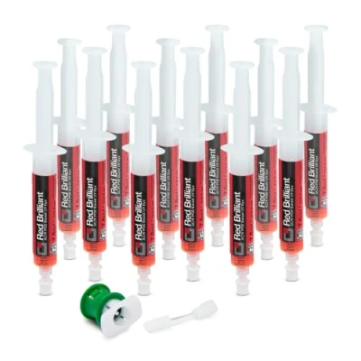 Abbildung von Errecom Red Brilliant 12 x 7,5 ml, POE basierter UV Tracer zum Aufspüren von Kältemittellecks in Kfz Klimaanlagen mit elektrischem Kompressor, inklusive Adapter für R1234yf