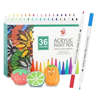 Abbildung von TBC The Best Crafts Acrylstifte für Steine Wasserfest, 36 Farben, Bemalen Stifte, Acrylic Paint Marker, Glasmalstifte Leinwand, Holz, Ostergeschenke Kinder