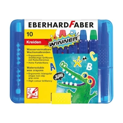 Abbildung von Eberhard Faber 521110 Wachsmalkreide Winner, wasservermalbar, 10 Wachsmalstifte in praktischer Kunststoffbox
