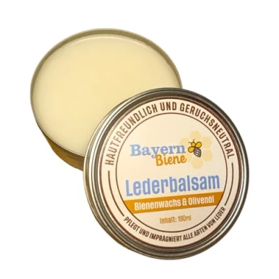 Abbildung von BayernBiene Bienenwachs Lederbalsam mit Olivenöl 190ml Hautfreundlich und Geruchsneutral Lederpflege für Lederschuhe, Gürtel, Sattel, Tasche, Möbel, Kleidung, Autobeschläge