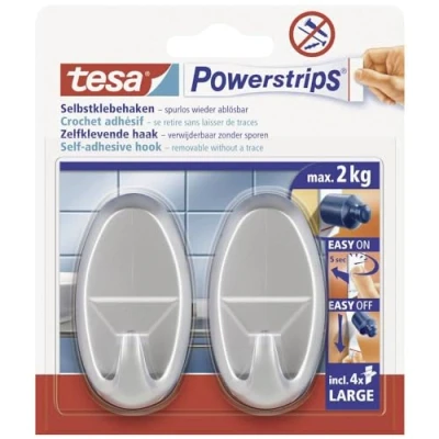 Abbildung von 6 x Tesa Powerstrips Haken Large oval chrom matt VE=2 Stück