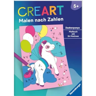 Abbildung von Ravensburger CreArt Malen nach Zahlen ab 5: Zauberponys, Malbuch, 24 Motive