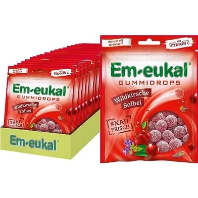 Abbildung von Em eukal Gummidrops Wildkirsche Salbei, mit Vitamin C, Kaugenuss der Extraklasse, 20er Pack (20 x 90g)