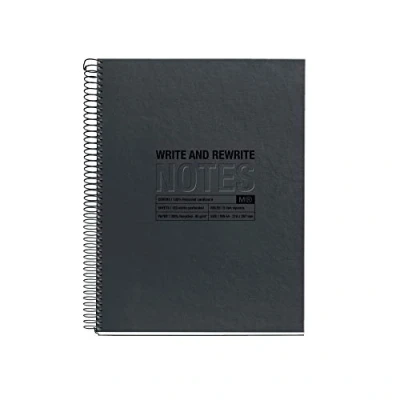 Abbildung von Miquelrius 100% recyceltes Notizbuch, Umschlag aus recyceltem Karton, A4 Notizbuch (210 x 297 mm), 4Löcher, 120 recycelte Blätter 80 g/m², 4 Farbstreifen, Horizontal liniert 7 mm, Farbe Graphit