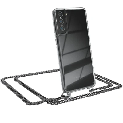 Abbildung von EAZY CASE Handykette kompatibel mit Samsung Galaxy S21 Plus 5G Handyhülle Metal Umhängeband und Ersatz Kordel schwarz, Handykordel Schutzhülle, Stylische Kette, Anthrazit