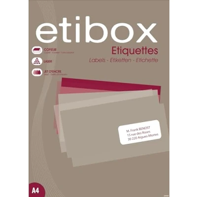 Abbildung von ETIBOX 100325 800 Etiketten, selbstklebend, weiß, 105 x 74 mm, 100 Blatt A4