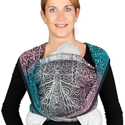 Abbildung von Hoppediz gewebtes Baby Tragetuch ab Geburt, Neugeboren bis Kleinkind, 100% kbA Baumwolle (Bio), Jaipur black 4,60 m