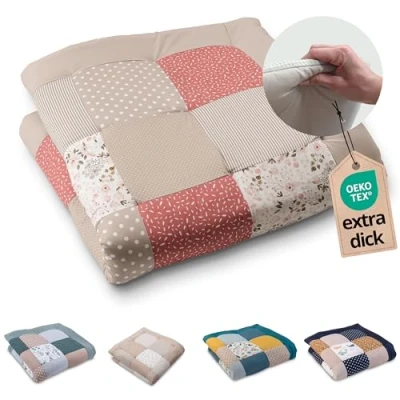 Abbildung von ULLENBOOM Krabbeldecke für Baby 120x120 cm, 100% OEKO TEX Materialien, Made in EU, Dick &amp; weich gepolstert, Rosa Blüten ideal als Babydecke Spieldecke
