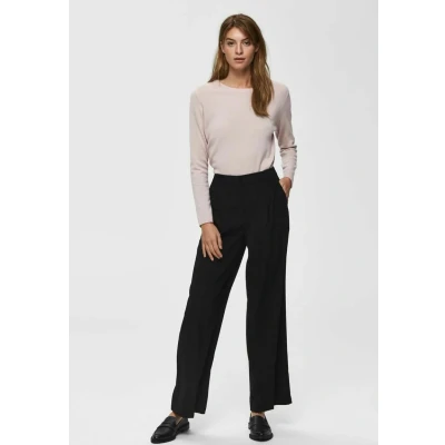 Abbildung von Selected Femme Slftinni WIDE PANT Stoffhose, Damen, Größe: 42x32, Black