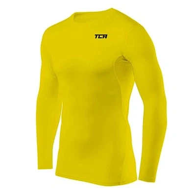 Abbildung von TCA Herren HyperFusion Kompressionsshirt Atmungsaktiv Langarm Funktionsshirts Schnell Trocknend Sportshirt Laufshirt Gelb, XL