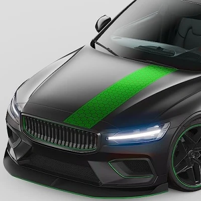 Abbildung von Finest Folia Rennstreifen Auto Aufkleber 120x25cm für Motorhaube Motorrad Bus Sticker Kfz Zubehör Tuning Dekor Design Folie Racing Streifen Dach KX079 (06 Hellgrün)