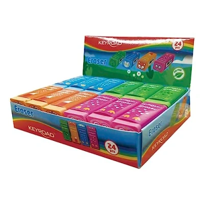 Abbildung von KEYROAD Radiergummi Tiere/Radierer für Bleistift und Buntstift/ 24 Stück 24er Pack im Display/Mischung aus Farben/Ideal Schule Büro