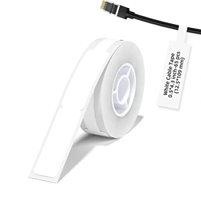 Abbildung von NIIMBOT Kabel Etikett (0,49&quot; x 4,29&quot;) Drucker Aufkleber Papier mit Selbstklebend für D11 Label Maker, 1 Rolle à 65 Stück (Weiß)