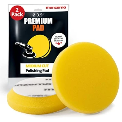 Abbildung von menzerna 8,9 cm 2 x Premium Polierpads Medium Cut für mittelfeines Polieren I Karosseriereparatur &amp; Detailing Pads mit Sicherheitskante Klettbefestigung Waschbar Langlebig