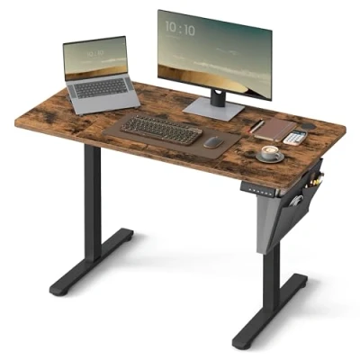 Abbildung von SONGMICS Höhenverstellbarer Schreibtisch elektrisch, 60 x 120 (72 120) cm, Verstellbarer Tisch, Memory Funktion für 4 Höhen, Homeoffice, Arbeitszimmer, vintagebraun tintenschwarz LSD132K01