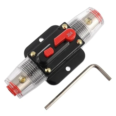 Abbildung von EPLZON 30A Disjoncteur Interrupteur 30 AMP Fusible Inline Holder 12V 50V DC Bouton de réinitialisation manuelle pour système d&#039;amplificateur son audio voiture RV Home Marine Boat Truck
