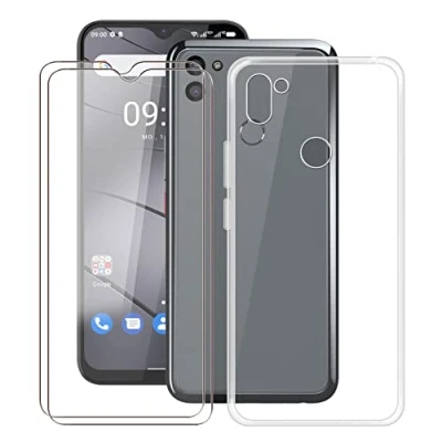 Abbildung von HHUAN Hülle für Gigaset GS5 (6.30&quot;) + 2 Stück Gehärtetes Glas, Schutzhülle Transparent Silikon TPU Cover Bumper Glas Film Clear